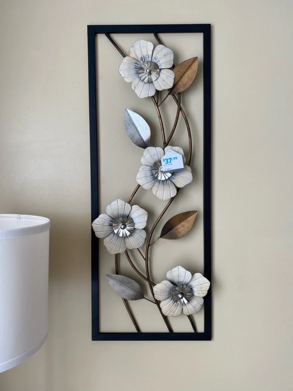 Metal Floral Wall Art Panel in White, Silver, Bronze & Black